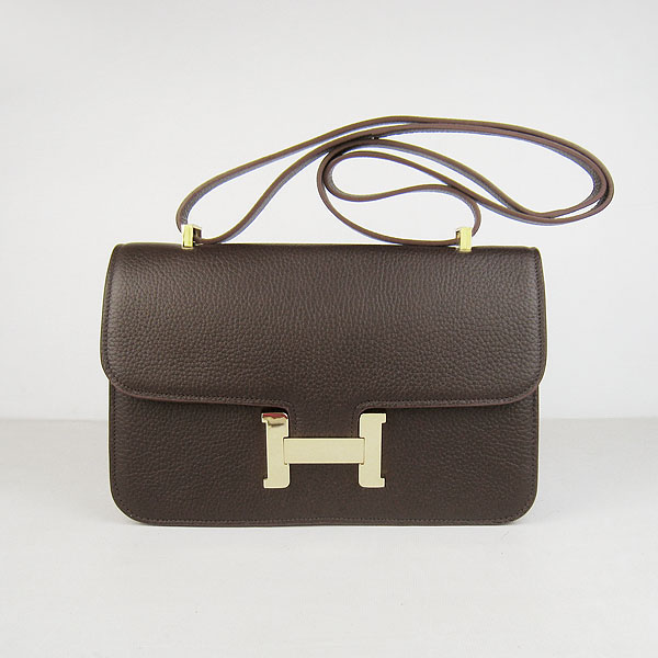 7A Hermes Constance Togo Leather Single Bag Dark Coffee Gold Hardware H020